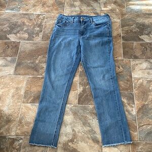 Seven7 Women's Size 12 Weekend Slim Relax Fit Straight Distressed Hem Blue Jeans